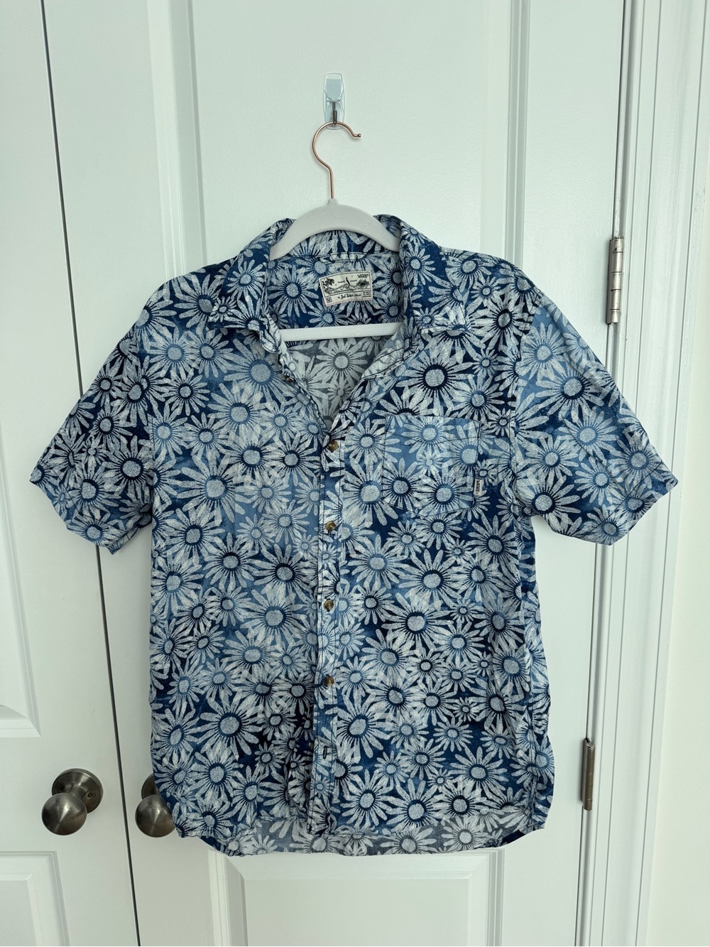 Vans Navy and White Floral Short Sleeve Button-Down Shirt
